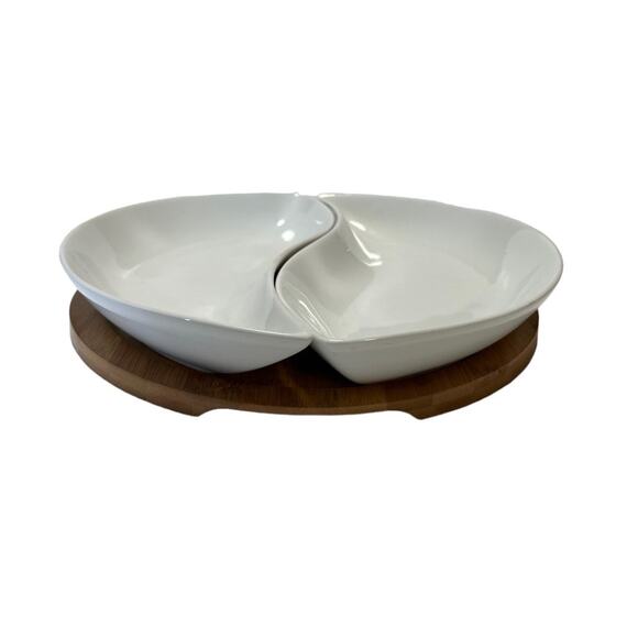 Bamboo Party by Gorham Porcelain Two Part Relish Serving Piece Bamboo Stand - Picture 1 of 13